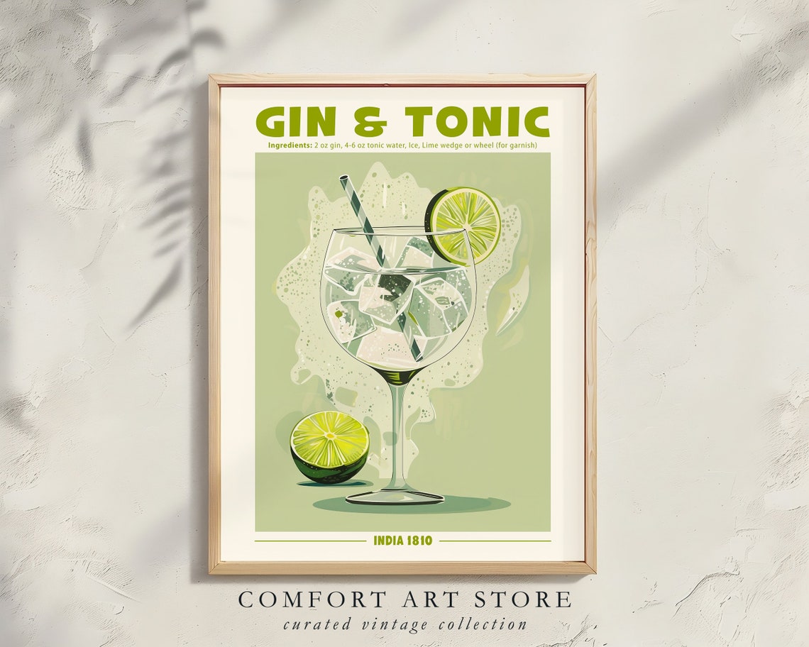 Gin and Tonic Cocktail Recipe Retro Kitchen Bar Decor Wall Art - Image 8