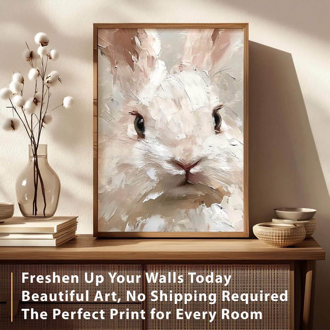 Easter Bunny Print Cute Easter Rabbit Close Up Neutral Spring Impasto Easter Bunny Nursery Wall Art Vintage Easter Decor Bunny Art - Image 4