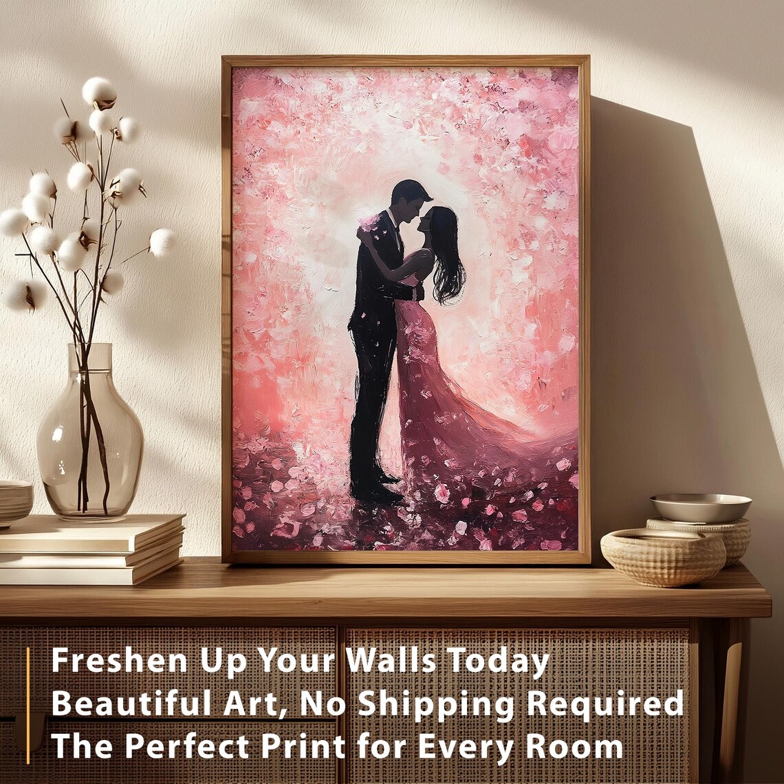 Romantic Couple in a Swirl of Pink Petals Dreamy Love Poster - Image 5