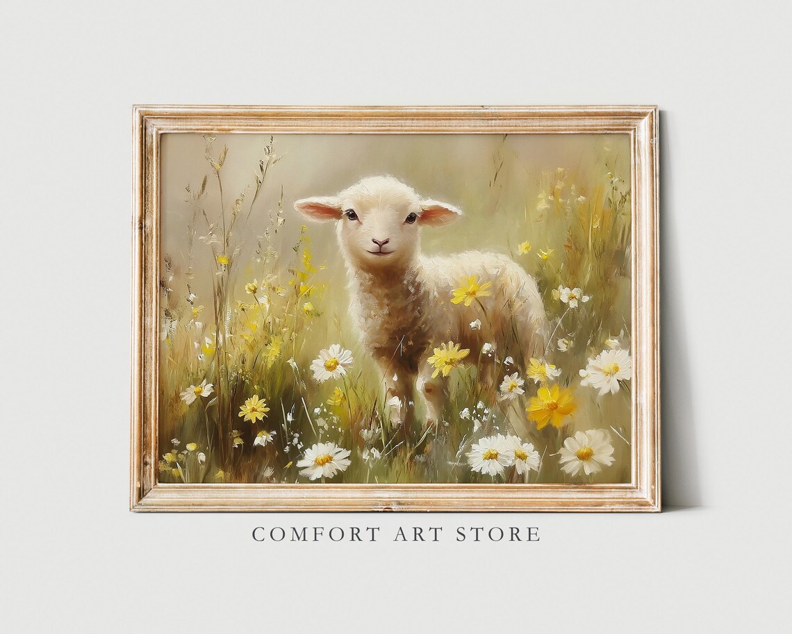 Easter Lamb, Cute Vintage Spring Nursery Decor - Image 4