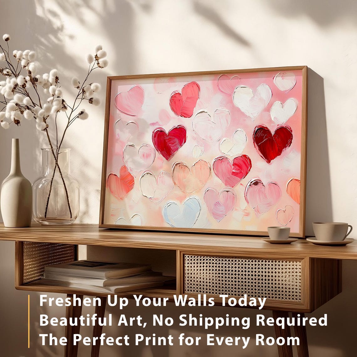 Red Pink Impasto Hearts Textured Romantic Valentine Wall Art Poster - Image 5