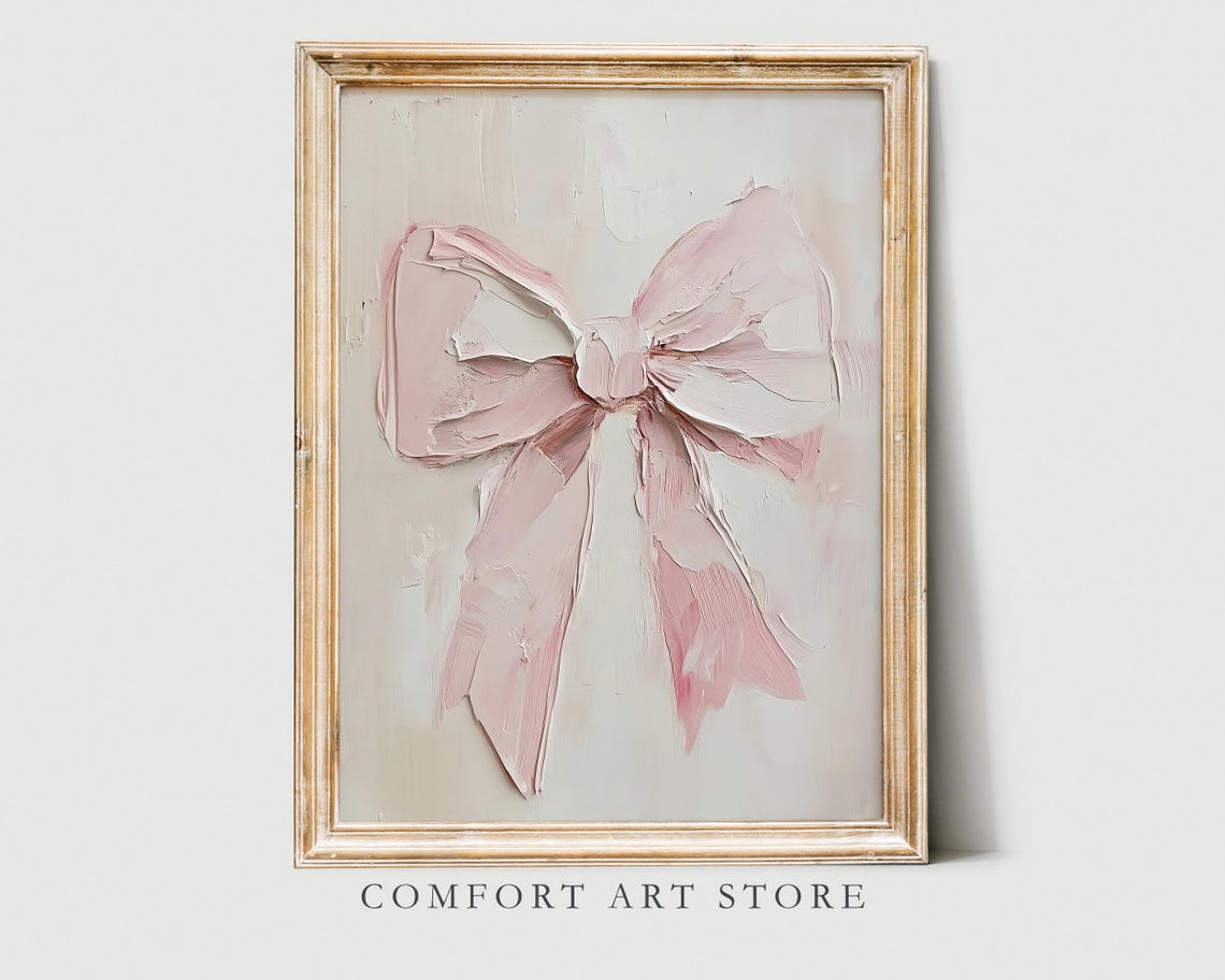Valentine Pink Impasto Bow Painting Coquette Nursery Romantic Wall Art