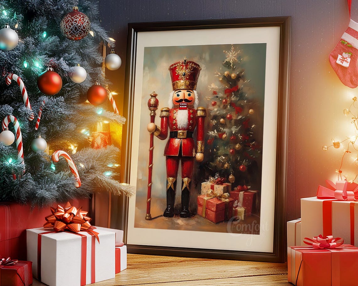 Nutcracker King with Staff by Decorated Christmas Tree Wall Art - Image 4