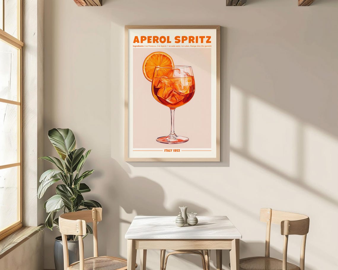 Aperol Spritz Cocktail Recipe Italy 1952 Retro Bar Decor Poster - Image 5