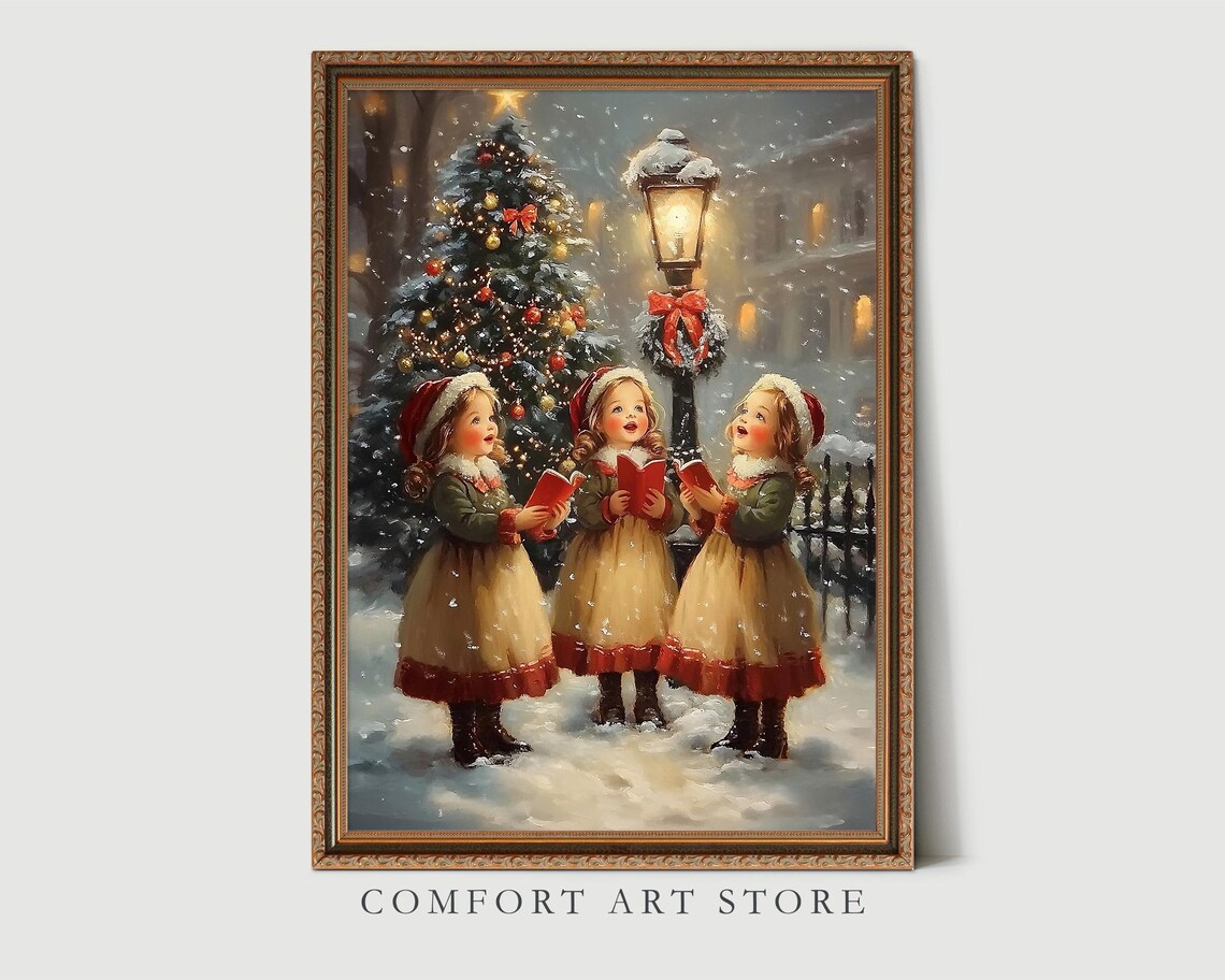 Victorian Girls Caroling in the Snow Vintage Christmas Poster - Image 8