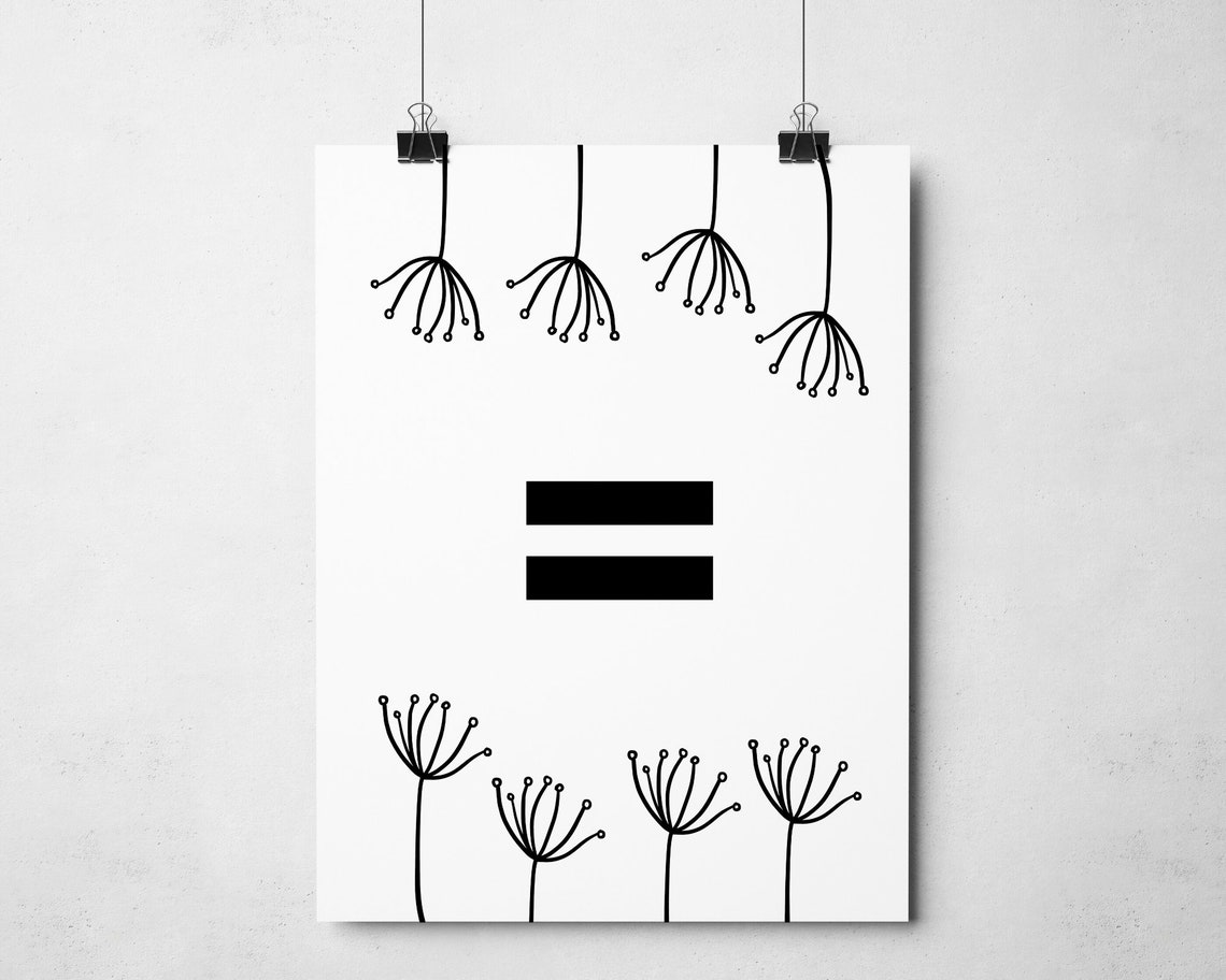 Equality Sign Dandelion Botanical Line Art Black White Poster - Image 3