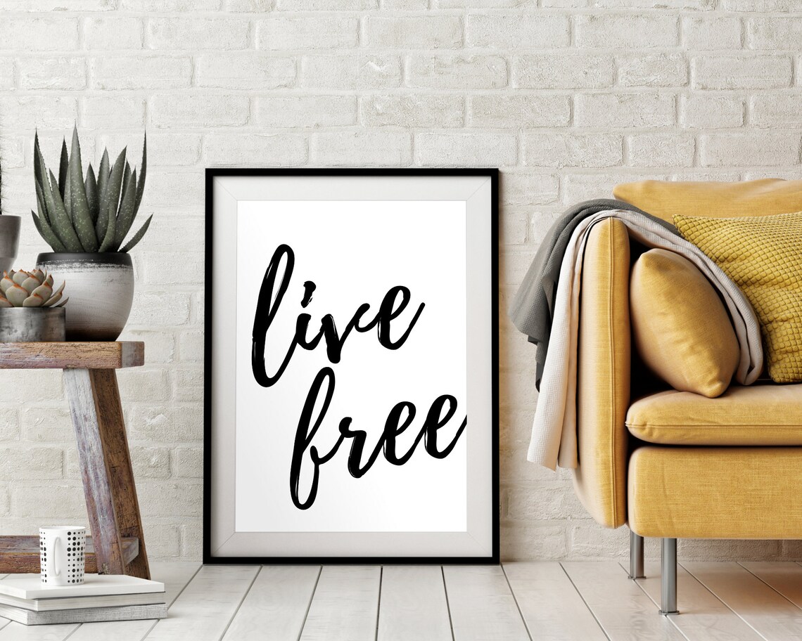 Live Free Bold Black Brush Script Typography Minimalist Freedom Quote Poster