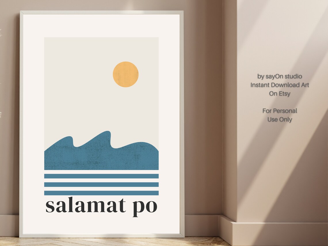Filipino Salamat Po Thank You Minimalist Sun Sea Waves Quote Poster - Image 2