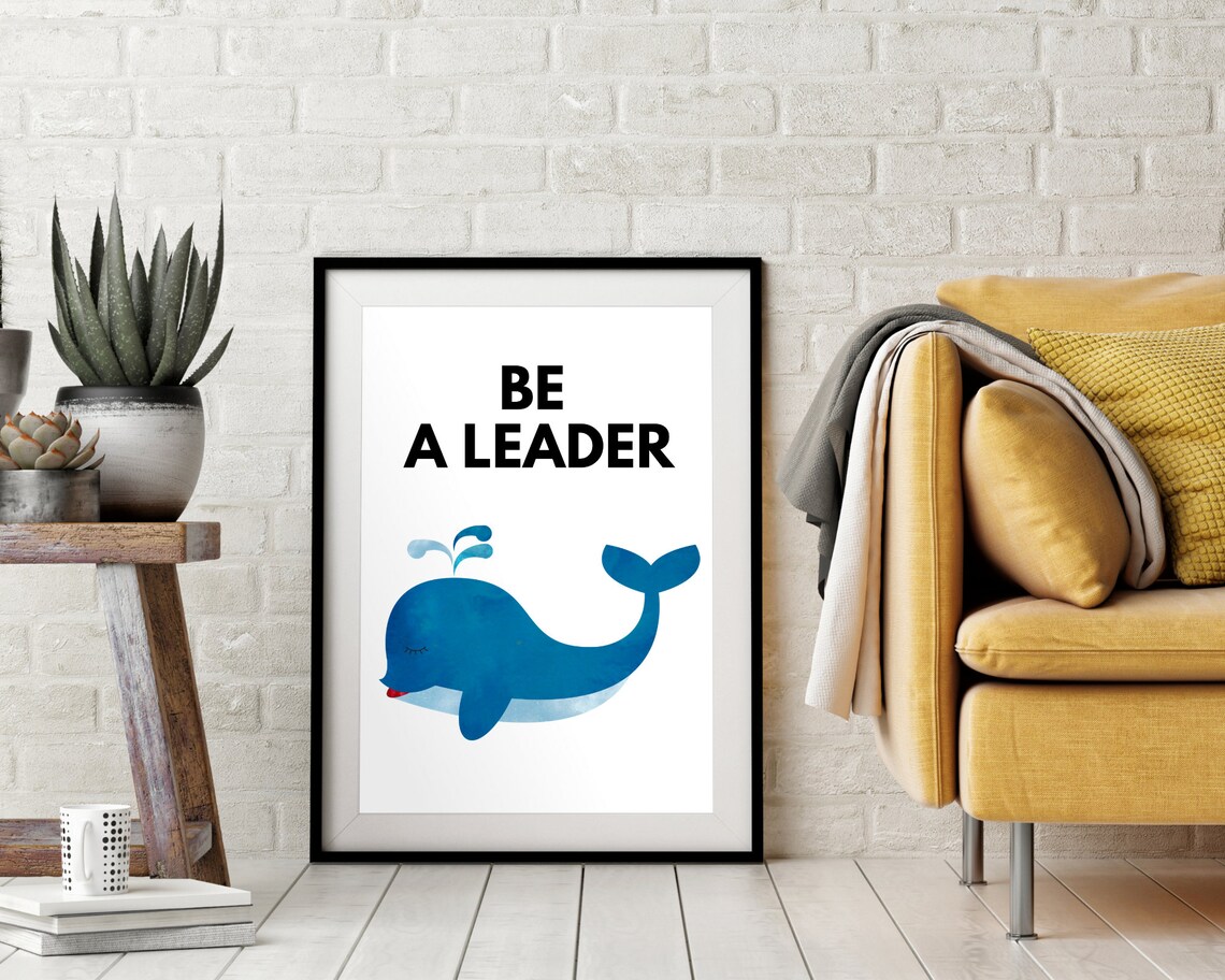 Be a Leader Blue Watercolor Whale Nursery Affirmation Poster - Image 2