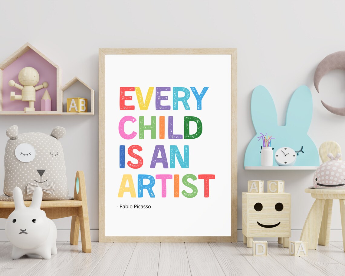 Pablo Picasso Every Child Is An Artist Colorful Kids Room Quote Poster - Image 3