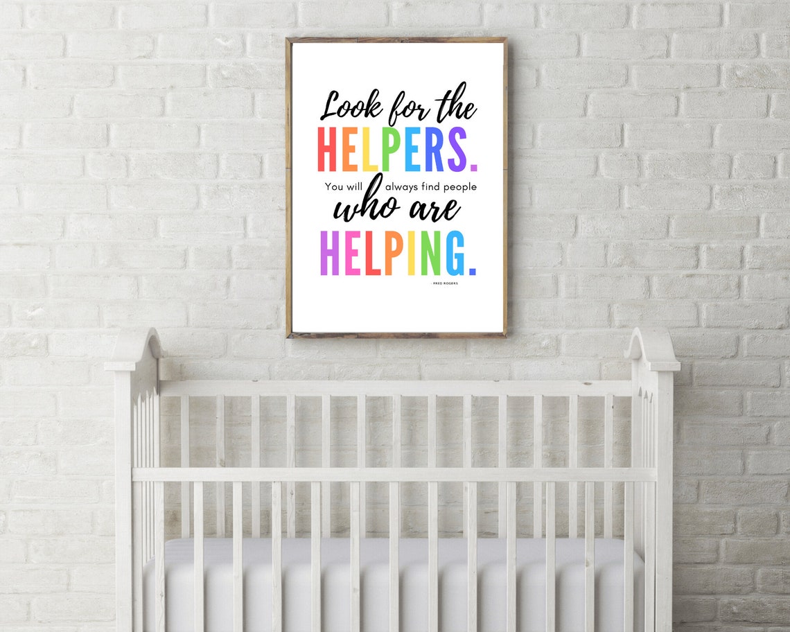 Look for the Helpers Fred Rogers Quote Rainbow Typography Poster - Image 2
