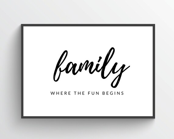 Family Where the Fun Begins Script Typography Entryway Wall Poster