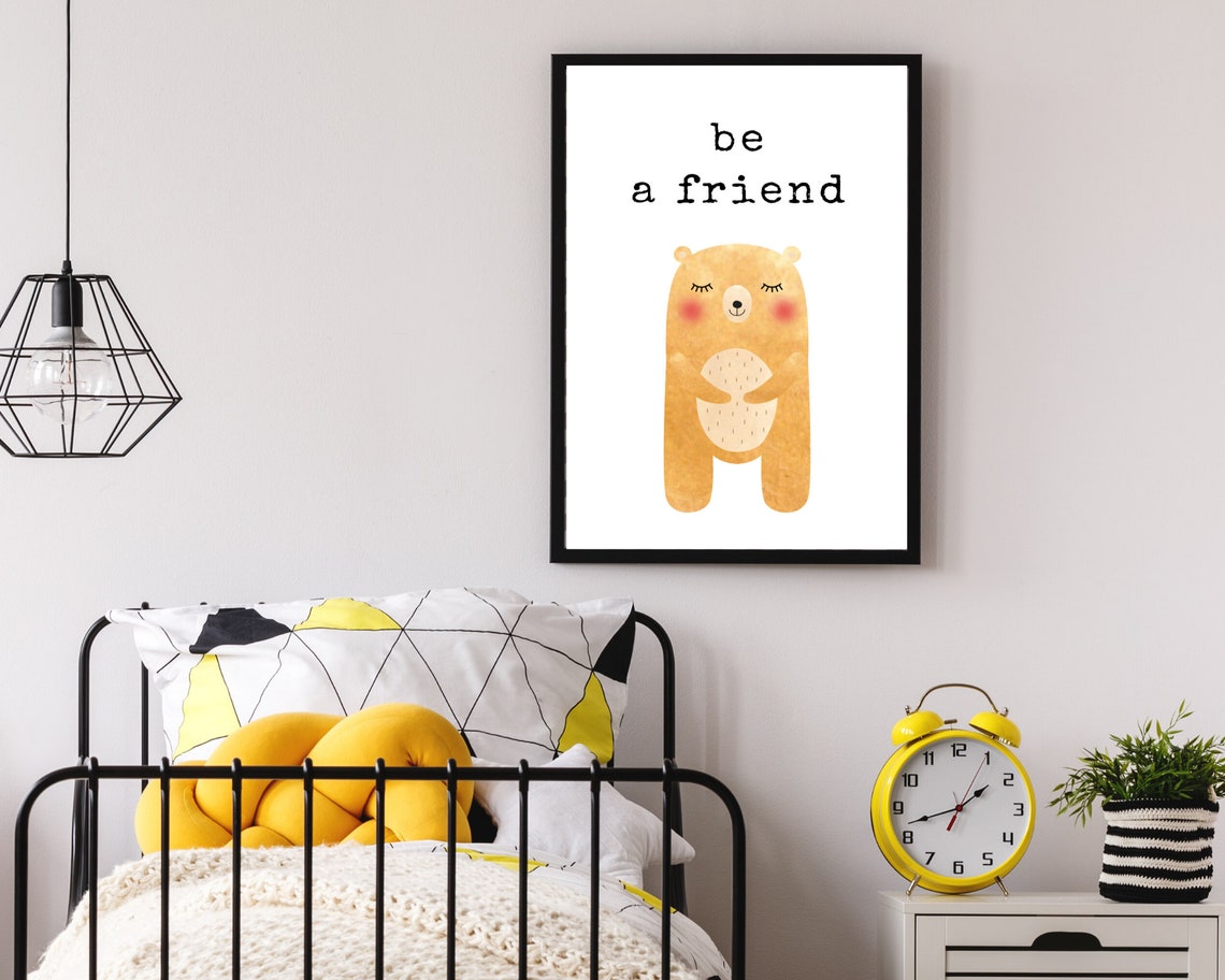 Be A Friend Watercolor Bear Kids Nursery Affirmation Wall Art - Image 3