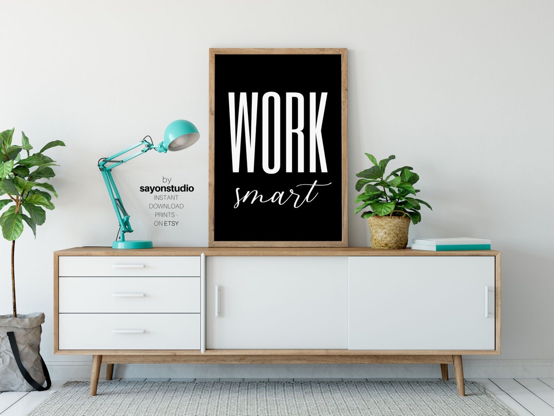 Work Smart Black Background Bold White Typography Office Poster - Image 2