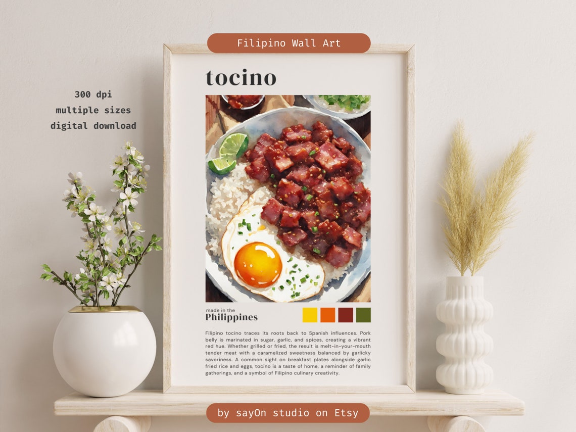 Filipino Tocino Sweet Pork Rice Egg Watercolor Kitchen Art Poster