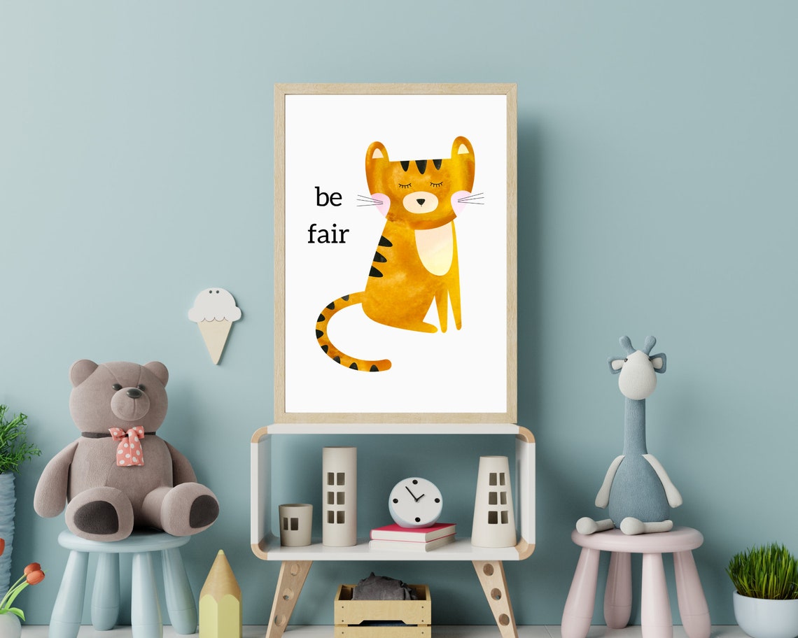 Be Fair Sweet Orange Watercolor Tiger Nursery Affirmation Poster - Image 3