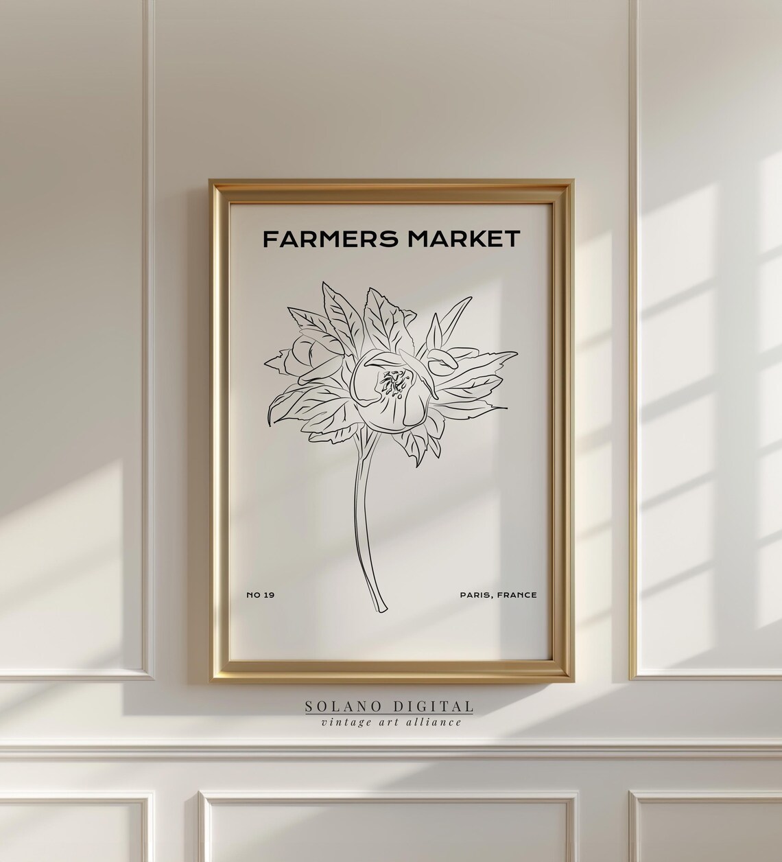 Farmers Market No 19 Paris France Hellebore Flower Line Drawing Poster