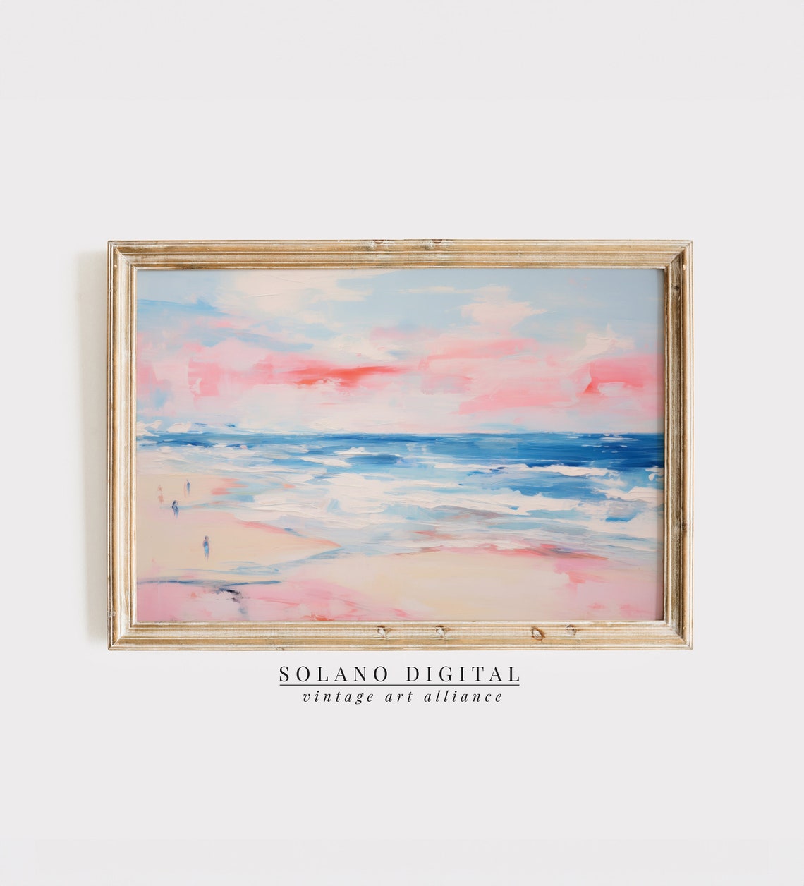 Abstract Coastal Painting Wall Art Vintage Beach Print Girly Apartment Decor Seascape Pink Blue