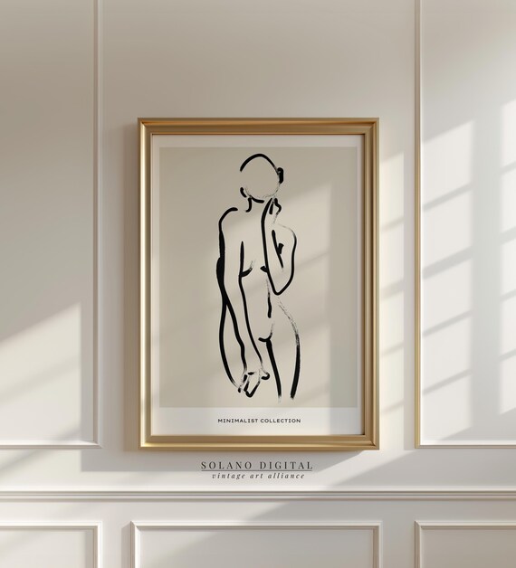 Minimalist Nude Line Art Print Female Body Drawing Scandinavian Boho Neutral Poster Modern Bedroom Bathroom Decor