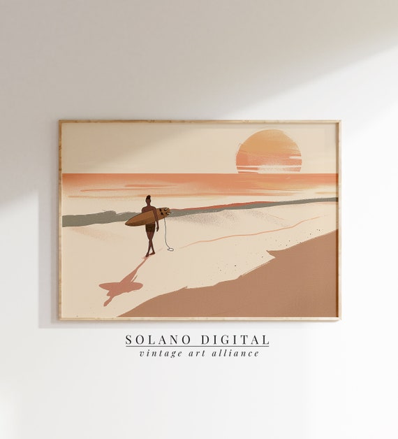Surf and Sunset Retro Surfing Poster