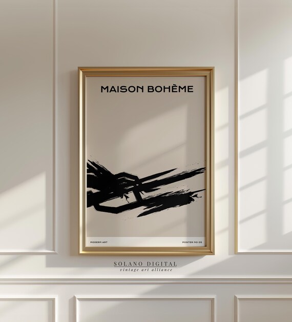 Maison Bohme Abstract Art Black Brushstroke Minimalist Wall Modern Neutral Boho Gallery Print