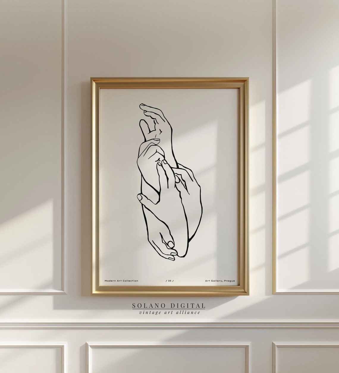 Minimalist Hands Line Drawing Tender Modern Black White Art Poster