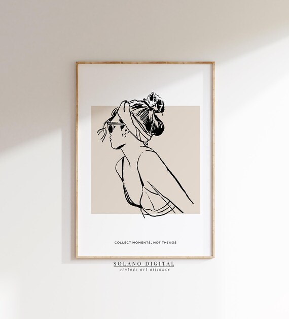 Minimalist Line Art Woman Poster Wall With Quote Beach Fashion Illustration Boho Travel Decor