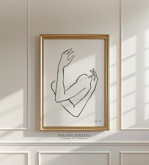 Minimalist Line Art Of Arms Black And White Abstract Hands Wall Modern For Bedroom Or Gallery Decor
