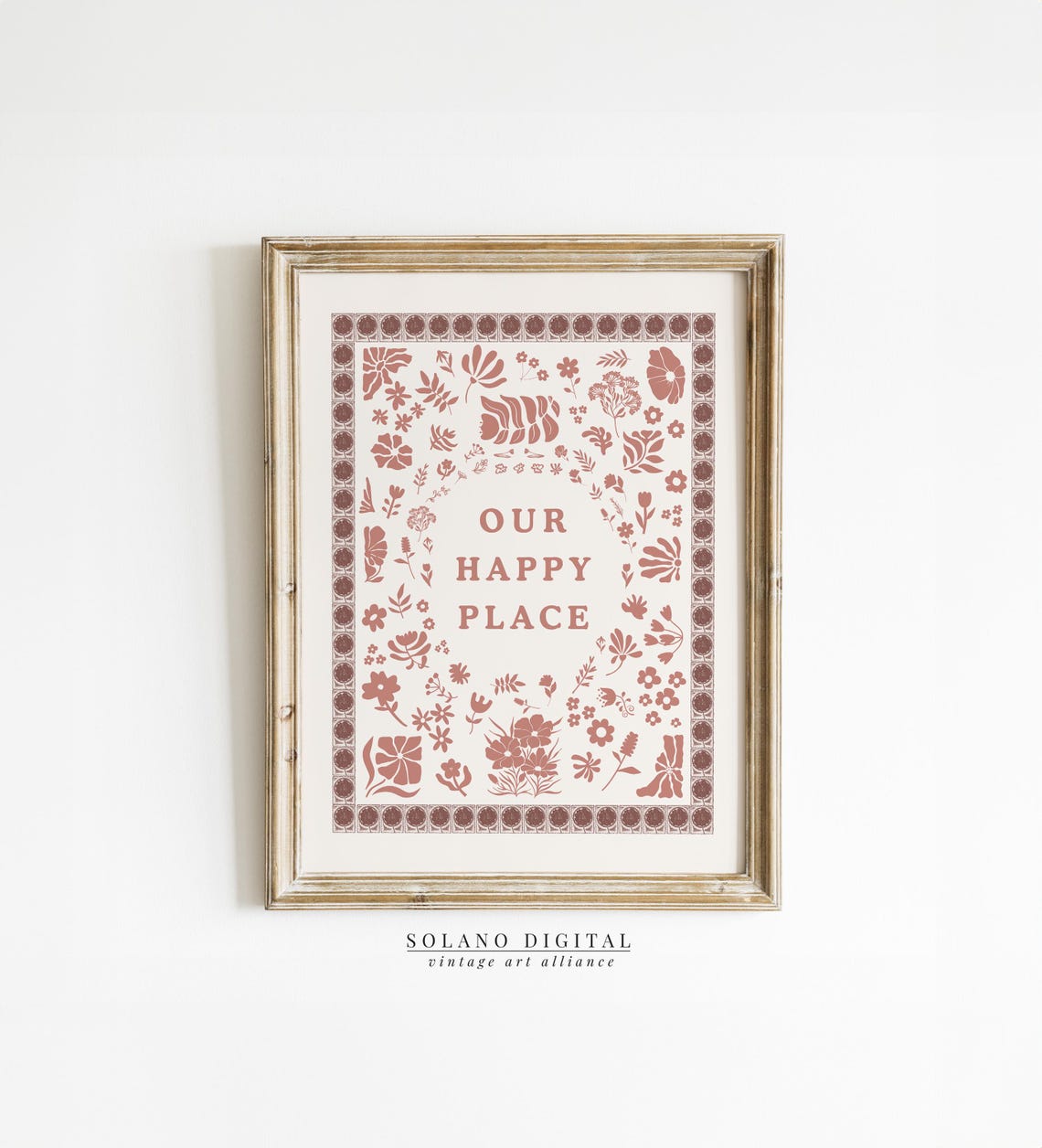 Our Happy Place Warm Terracotta Botanical Folk Typography Poster