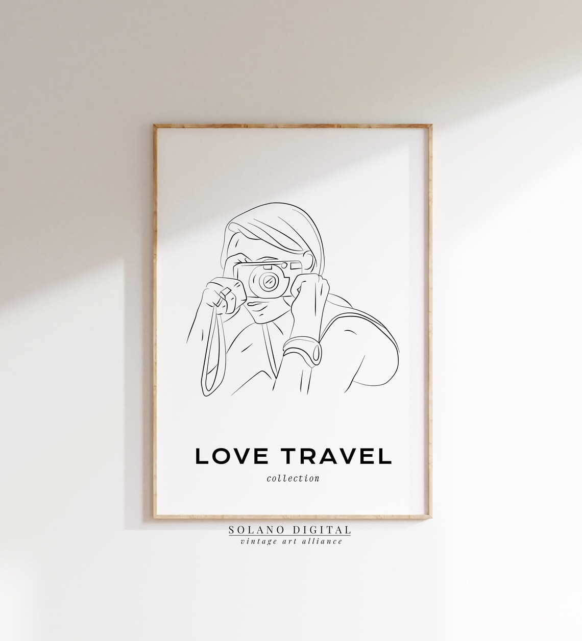 Wanderlust Woman With Camera Minimalist Line Art Travel Poster