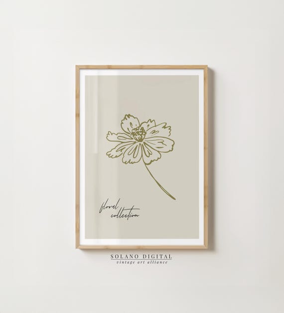 Single Line Flower Wall Art Minimalist Floral Poster Modern Botanical Drawing Beige