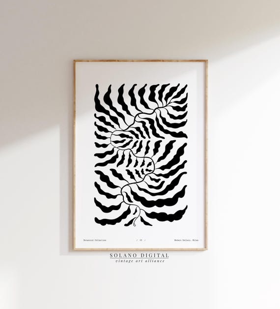 Minimalist Plant Wall Art Botanical Line Print Modern Black White Leaf Poster Scandinavian