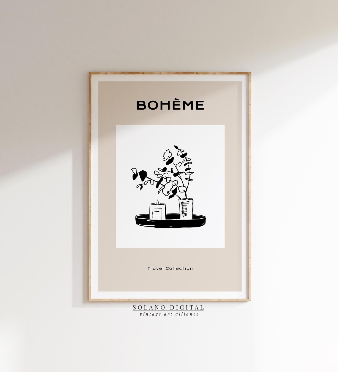 Boheme Candle Vase and Plant Minimalist Still Life Line Poster