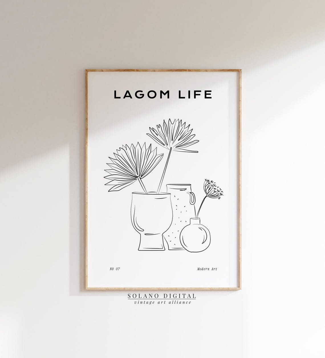 Lagom Life Vase Line Art Print Minimal Botanical Poster Modern Neutral Wall Decor Scandinavian Style