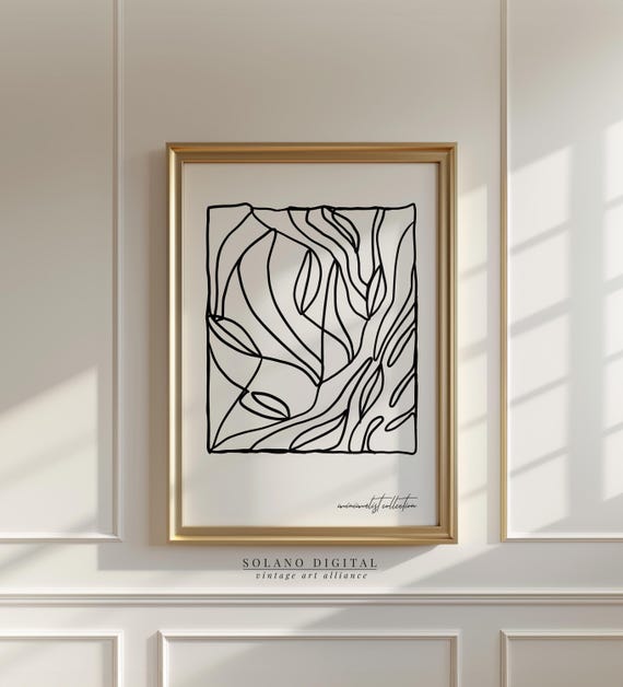 Minimalist Botanical Line Art Print Abstract Black And White Modern Wall Scandinavian Decor