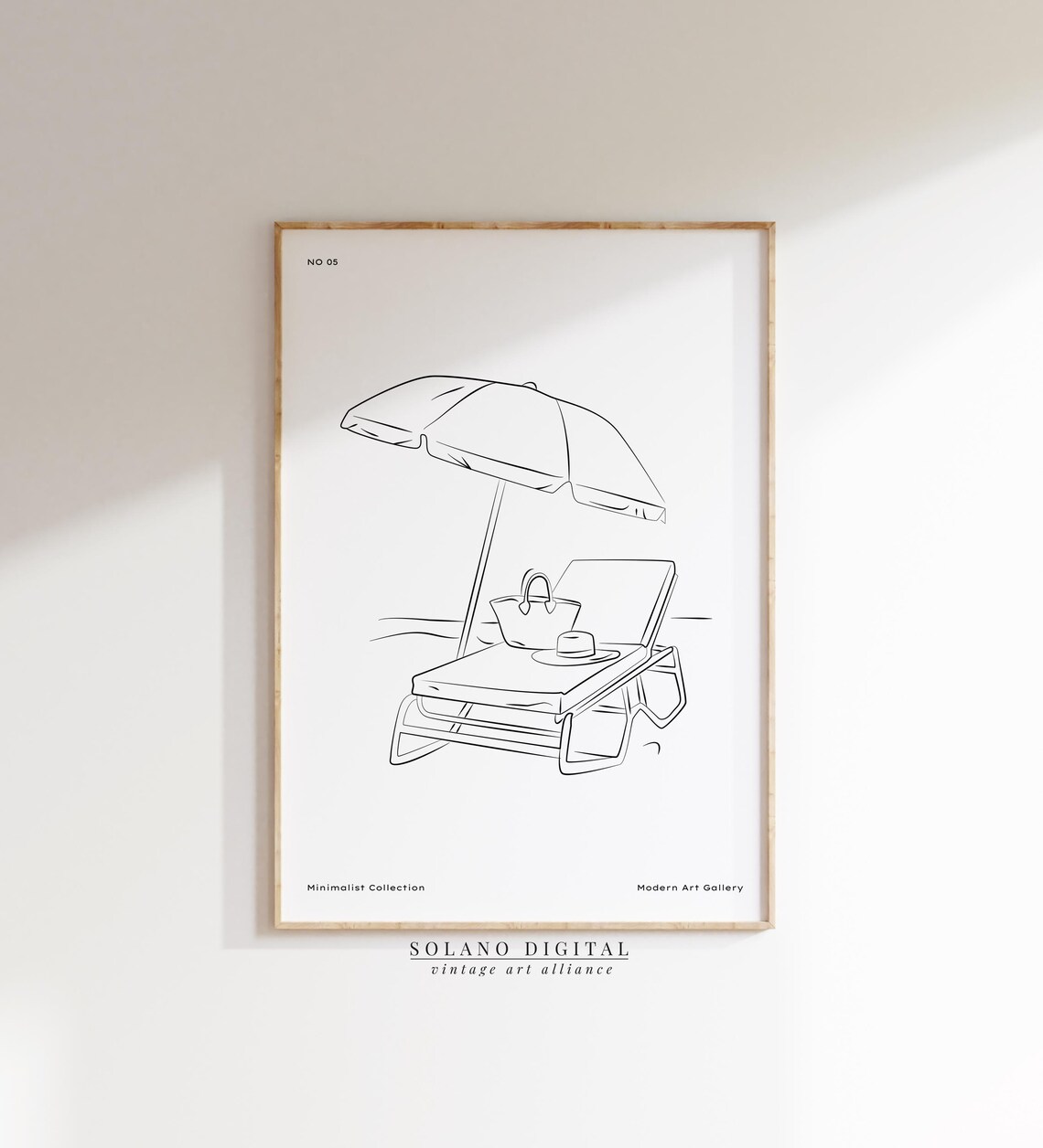 Beach Lounger Umbrella Bag Hat Minimalist Line Art Summer Poster