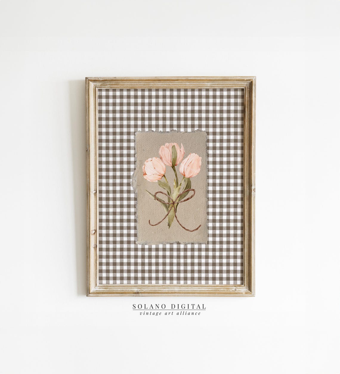 Pink Tulips Gingham Check Vintage Floral Spring Garden Poster