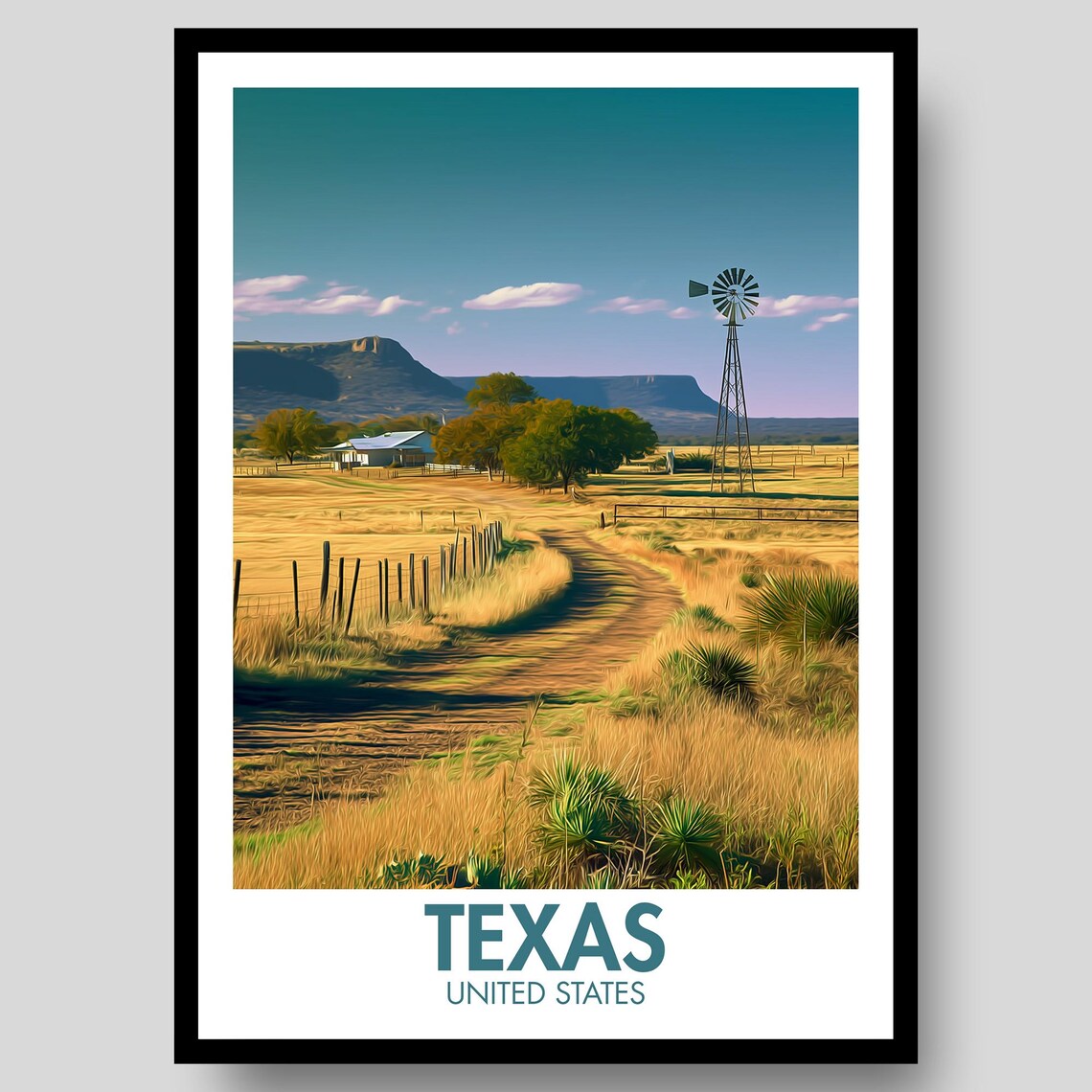 Texas State Poster Print, Austin Dallas Souvenir