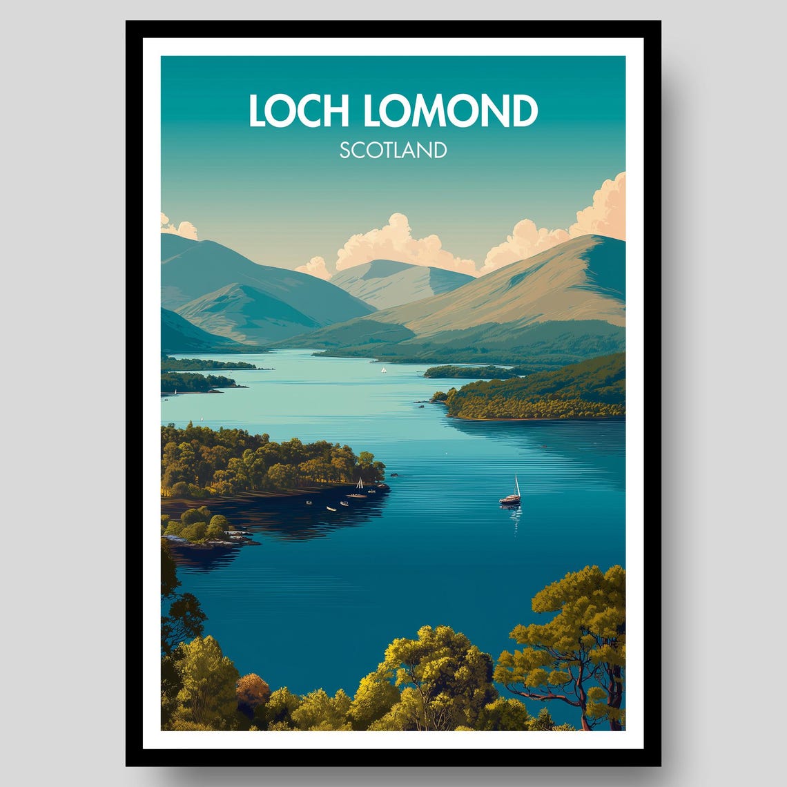 Loch Lomond Scotland Retro Travel Highlands Landscape Art Poster