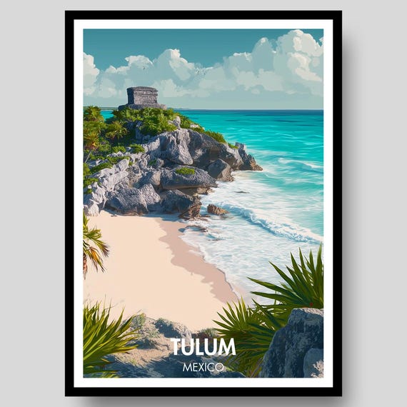 Tulum Poster Mexican Wall Art Print Mexico Beach Decor