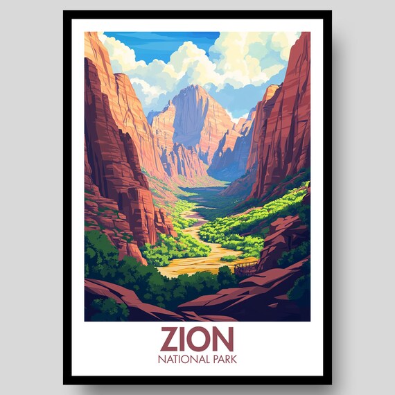 Zion National Park Red Rock Canyon Valley Scenic Travel Poster