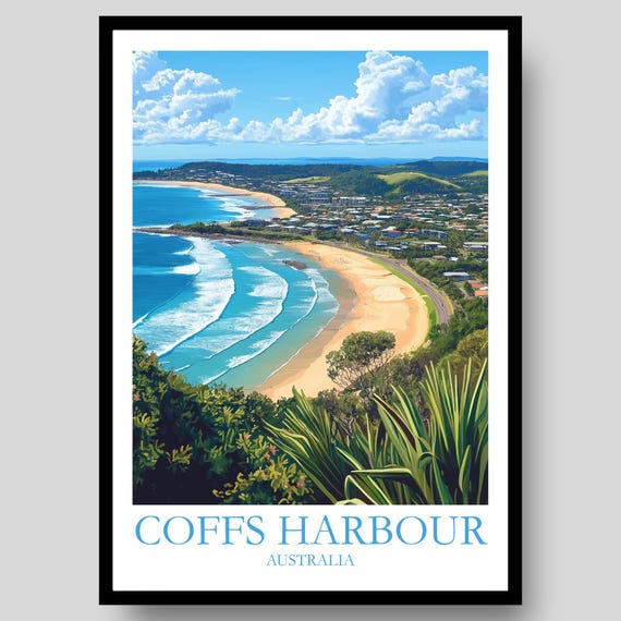 Coffs Harbour Poster Australia Australian Wall Art Travel Beach Print