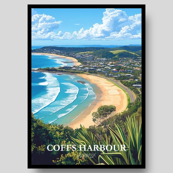 Coffs Harbour Poster Australia Australian Wall Art Travel Beach Souvenir