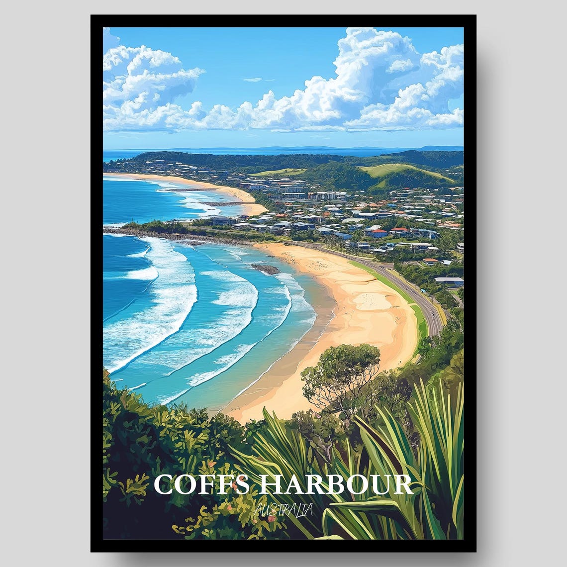 Coffs Harbour Australia Golden Beach Surf Coastline Art Poster