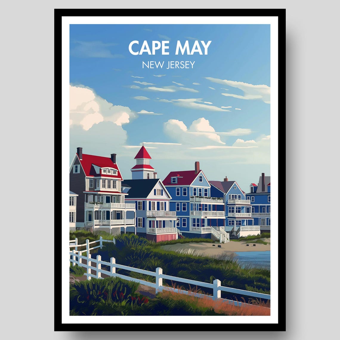 Cape May New Jersey Victorian Beach Houses Seaside Art Poster
