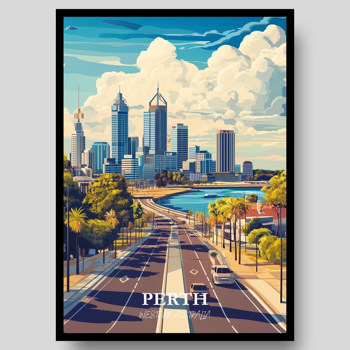 Perth Western Australia Skyline Swan River Dusk City View Poster