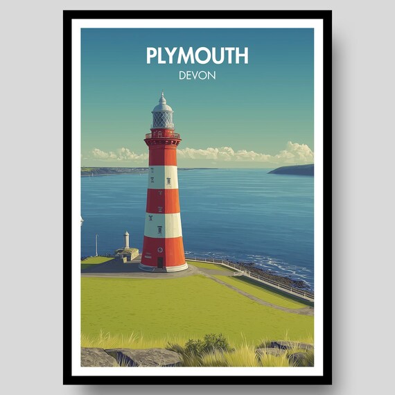 Plymouth Poster, Smeatons Tower Devon Art Print