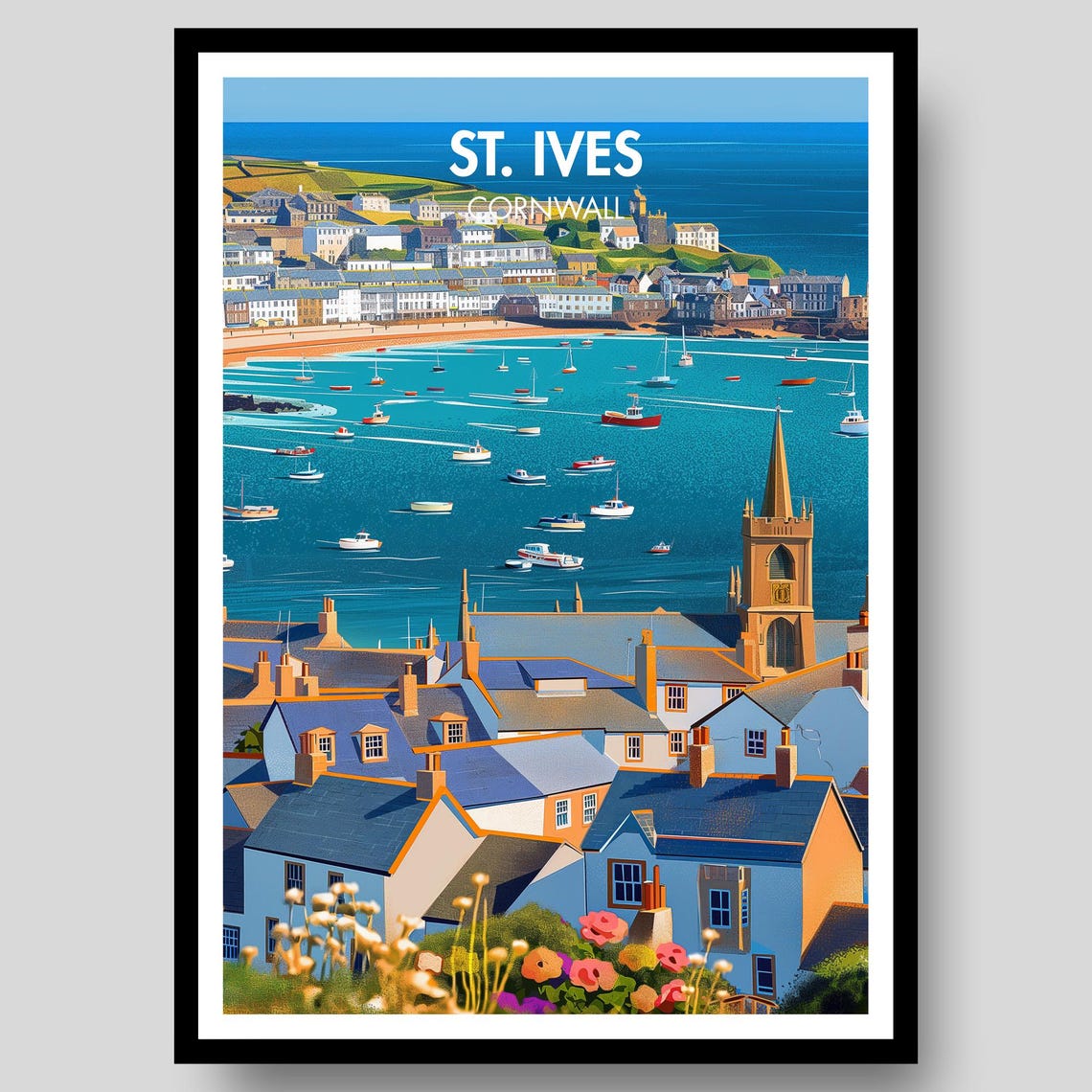 St Ives Cornwall Harbor Sailboats Seaside Town Travel Poster