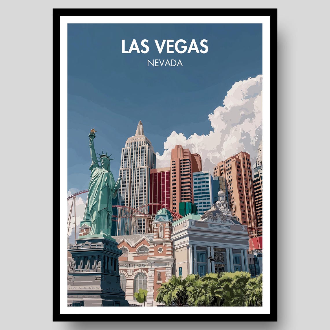 Las Vegas Nevada Skyline Statue of Liberty Replica Daytime Poster
