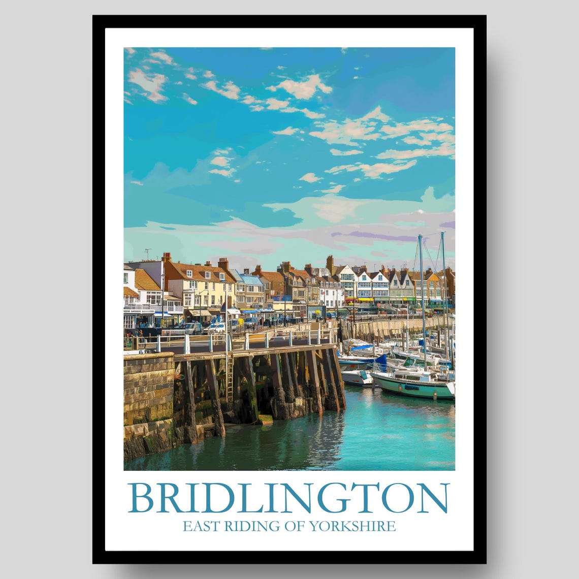 Bridlington East Riding Yorkshire Harbour Illustration Travel Poster